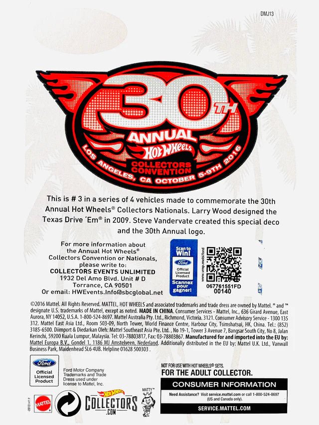 Hot Wheels 2016 30th Annual Collectors Convention Texas Drive 'EM IBV/Sample Collection Wheels HW
