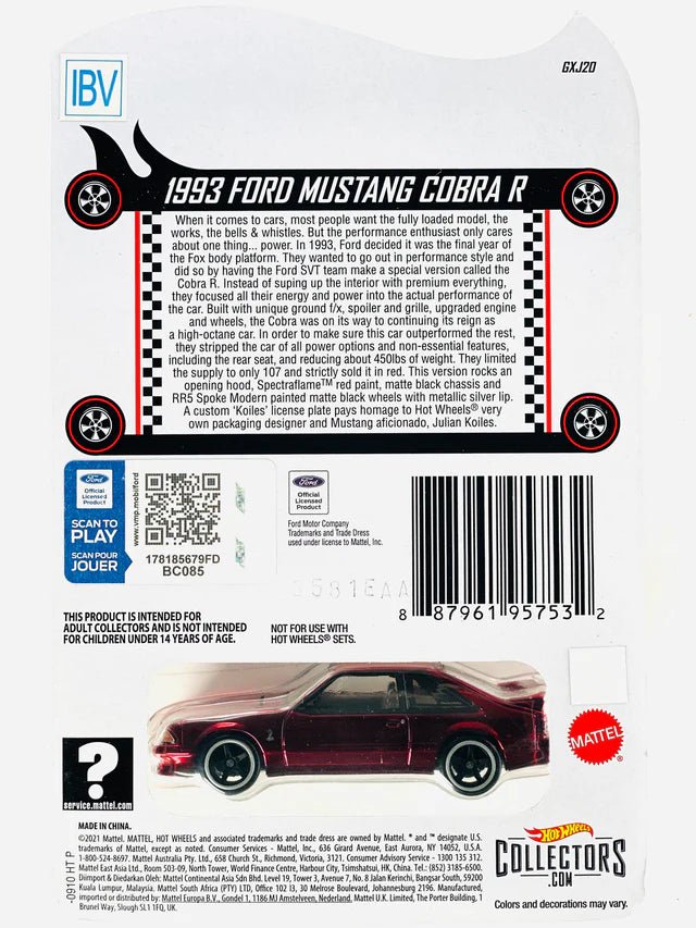 Hot Wheels 2021 RLC Exclusive 1993 Ford Mustang Cobra R IBV/Sample Collection Wheels HW