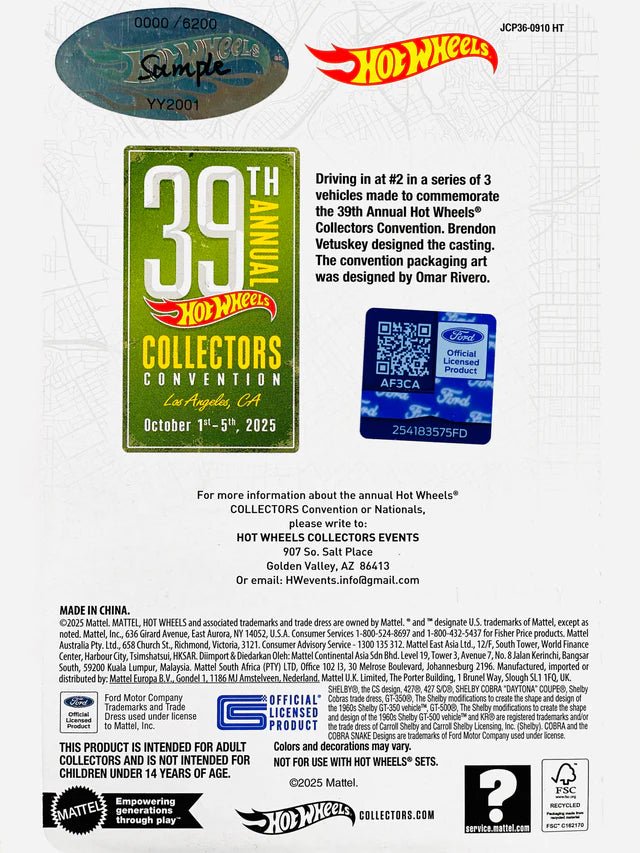 Hot Wheels 2022 Ford Mustang Shelby GT500 Code Red 39th Convention Sample Collection Wheels HW