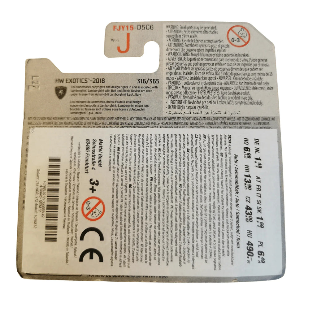 Hot Wheels Mainline Lamborghini Countach Pace Car 316/365 2018